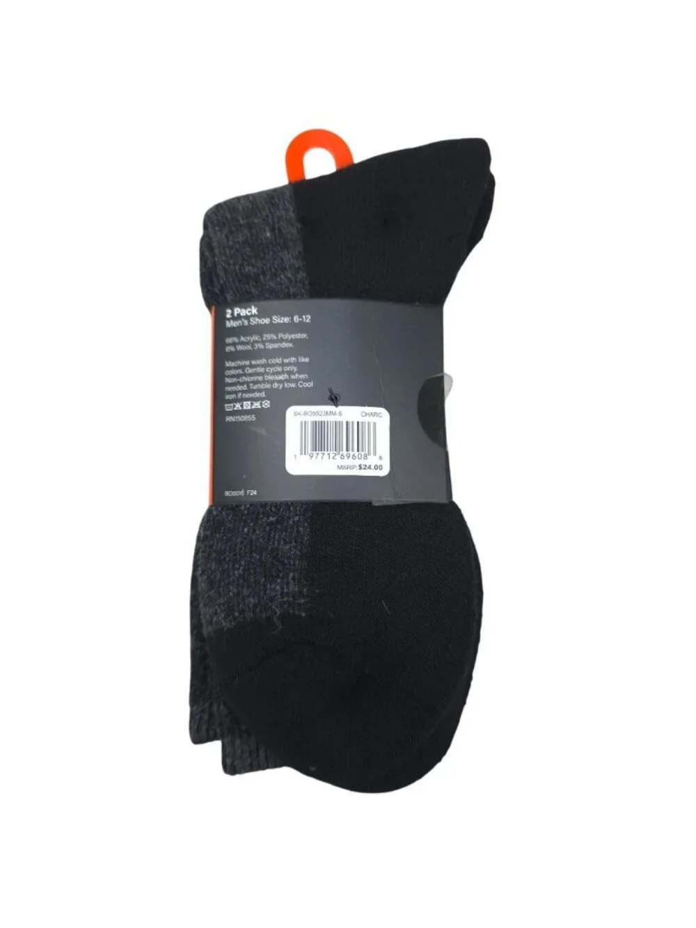 Bass Outdoor Wool Blend Heavyweight Cushioned Mid-Calf Socks 2-Pack Men Charcoal